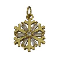 Cubic Zirconia Brass Pendants, Snowflake, gold color plated, with cubic zirconia Approx 3.5mm 