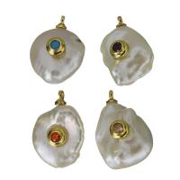 Cultured Freshwater Pearl Brass Pendant, with Freshwater Pearl, gold color plated, micro pave cubic zirconia 11-14x15-21x6-11mm Approx 1.5mm 