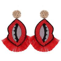 Fashion Tassel Earring, Zinc Alloy, with Cotton Thread & Glass Beads, Lip, gold color plated & for woman 