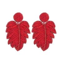 Resin Drop Earring, with Sequins & Seedbead, Leaf & for woman & with rhinestone 74mm 