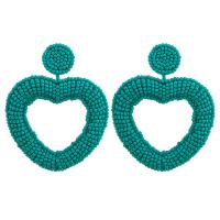 Glass Seed Beads Earring, Seedbead, Heart, handmade, for woman 66mm 