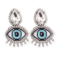 Kristall Strass Ohrring, PU Leder, mit Kristall, Auge, für Frau & mit Strass, blau, 70mm, verkauft von Paar