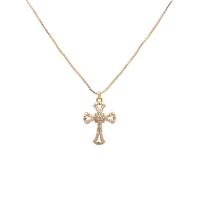 Cubic Zircon Micro Pave Brass Necklace, with 5cm extender chain, Cross, gold color plated, Unisex & box chain & micro pave cubic zirconia Approx 17.72 Inch 