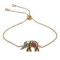 Cubic Zirconia Micro Pave Brass Bracelet, Elephant, plated, adjustable & box chain & micro pave cubic zirconia & for woman Approx 8.67 Inch 
