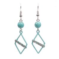Zinc Alloy Drop Earring, with Synthetic Turquoise, anoint & for woman & with rhinestone, green 