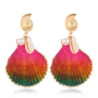 Zinc Alloy Drop Earring, with ABS Plastic Pearl & Shell, Shell, gold color plated, for woman 