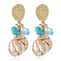 Zinc Alloy Drop Earring, with ABS Plastic Pearl & Shell, Conch, gold color plated, Bohemian style & for woman 