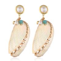 Zinc Alloy Drop Earring, with ABS Plastic Pearl & Shell, Shell, gold color plated, for woman 