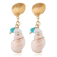 Zinc Alloy Drop Earring, with Shell & Resin, Conch, gold color plated, vintage & for woman 