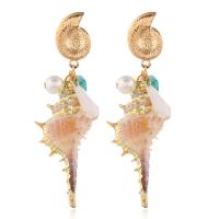 Zinc Alloy Drop Earring, with Shell & Resin, Conch, gold color plated, for woman 