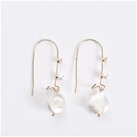 Freshwater Pearl Drop Earring, Zinc Alloy, with Freshwater Pearl, gold color plated, for woman & with rhinestone, white 