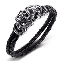 PU Leather Cord Bracelets, Stainless Steel, with PU Leather, Skull, Double Layer & fashion jewelry & Unisex 5mmx2 