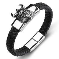 PU Leather Cord Bracelets, Stainless Steel, with PU Leather, fashion jewelry & punk style & for man 