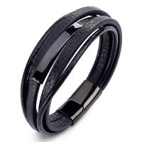 PU Leather Cord Bracelets, Stainless Steel, with PU Leather, fashion jewelry & multilayer & for man, 5+3mm 