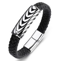 bracelet de cordon en PU , acier inoxydable, avec cuir PU, bijoux de mode & normes différentes pour le choix & pour homme Vendu par PC