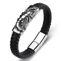 PU Leather Cord Bracelets, Stainless Steel, with PU Leather, Scorpion, fashion jewelry & punk style & for man 
