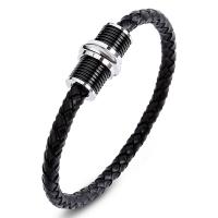 bracelet de cordon en PU , acier inoxydable, avec cuir PU, bijoux de mode & unisexe & normes différentes pour le choix, 5mm, Vendu par PC