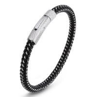 bracelet de cordon en PU , acier inoxydable, avec cuir PU, bijoux de mode & unisexe & normes différentes pour le choix, 6mm, Vendu par PC