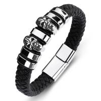 bracelet de cordon en PU , acier inoxydable, avec cuir PU, bijoux de mode & unisexe & normes différentes pour le choix Vendu par PC