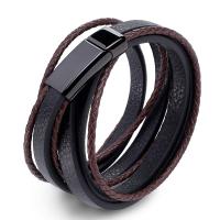 PU Leather Cord Bracelets, Stainless Steel, with PU Leather, fashion jewelry & multilayer & for man, 7+3mm 