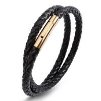 PU Leather Cord Bracelets, Stainless Steel, with PU Leather, fashion jewelry & multilayer & for man, 6mm 