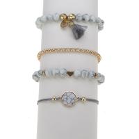 Zinc Alloy Bracelet Set, with turquoise & Cotton Cord, gold color plated, 4 pieces & for woman, 90mm,65mm 