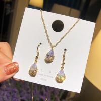 Rhinestone Zinc Alloy Jewelry Set, earring & necklace, gold color plated, Adjustable & for woman & with rhinestone 400mm 