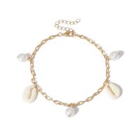 Zinc Alloy Anklet, with Shell & Plastic Pearl, gold color plated, Adjustable & for woman, 10mm,18mm .6 Inch 