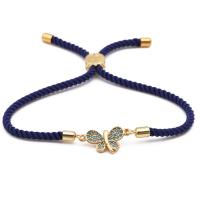 Brass Bracelet, with Cubic Zirconia & Cotton Cord, plated, adjustable & for woman .5 Inch 