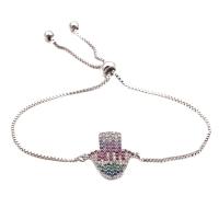 Brass Bracelet, with Cubic Zirconia, plated, adjustable & for woman, platinum color .5 Inch 