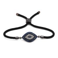 laiton bracelet, avec zircon cubique & corde de coton, Placage, réglable & pour femme, bleu .5 pouce, Vendu par brin