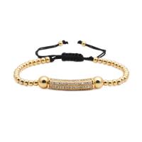Brass Woven Ball Bracelets, with Nylon Cord, plated, Unisex & adjustable & micro pave cubic zirconia 170-220mm 