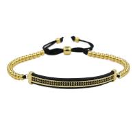 Brass Woven Ball Bracelets, with Nylon Cord, plated, Unisex & adjustable & micro pave cubic zirconia 