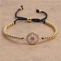 Brass Woven Ball Bracelets, with Nylon Cord, plated, Unisex & adjustable & micro pave cubic zirconia 