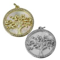 Cubic Zirconia Micro Pave Brass Pendant, with White Shell, Tree, plated, micro pave cubic zirconia Approx 3mm 