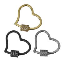 Brass Clasp, Heart, plated, micro pave cubic zirconia 