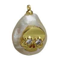 Cultured Freshwater Pearl Brass Pendant, with Freshwater Pearl, gold color plated, micro pave cubic zirconia Approx 1.5mm 