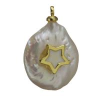 Cultured Freshwater Pearl Brass Pendant, with Freshwater Pearl, gold color plated Approx 1.5mm 