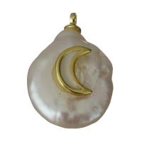 Colgante de cobre con perla cultivada de agua dulce  , metal, con Perlas cultivadas de agua dulce, chapado en color dorado, 13.5x20x8mm, agujero:aproximado 1.5mm, Vendido por UD