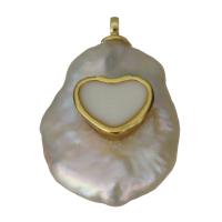 Colgante de cobre con perla cultivada de agua dulce  , metal, con Perlas cultivadas de agua dulce, chapado en color dorado, esmalte, 13x21x7mm, agujero:aproximado 1.5mm, Vendido por UD