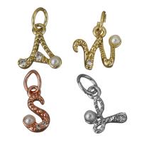 Letter Brass Pendants, with Plastic Pearl, Alphabet Letter, plated, letters are from A to Z & micro pave rhinestone Approx 3.5mm 