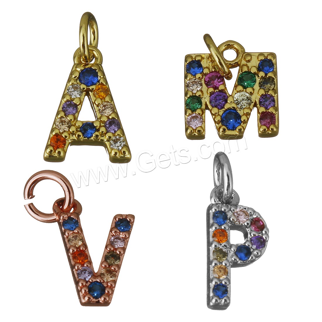 Letter Brass Pendants, Alphabet Letter, plated, letters are from A to Z & different styles for choice & micro pave rhinestone, more colors for choice, Hole:Approx 2.5mm, Sold By PC