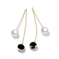 Brass Thread Through Earrings, with Plush & Plastic Pearl, brass earring string, plated, fashion jewelry & for woman, 75mm 