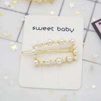 Zinc Alloy Hair Clip, with Plastic Pearl, plated, Korean style & for woman, 65mm 