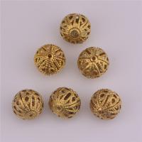 Hollow Brass Beads, Round, original color, 10mm Approx 1mm 