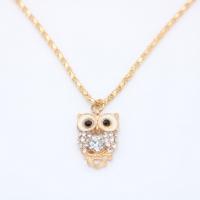 Rhinestone Zinc Alloy Necklace, with Rhinestone, Owl, gold color plated, for woman, golden .5 Inch 