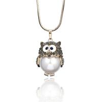 Zinc Alloy Sweater Chain Necklace, with Czech Rhinestone & Plastic Pearl, Owl, Korean style & for woman .5 Inch 