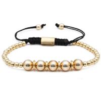 Brass Woven Ball Bracelets, with Nylon Cord, plated, Unisex & adjustable, golden, 190-210mm 