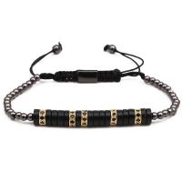 Brass Woven Ball Bracelets, with Nylon Cord, plated, Unisex & adjustable & micro pave cubic zirconia, black, 190-210mm 