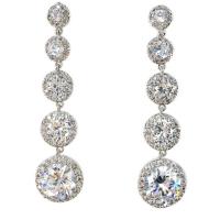 Zinc Alloy Drop Earring, plated, fashion jewelry & micro pave cubic zirconia & for woman, silver color, 50mm 